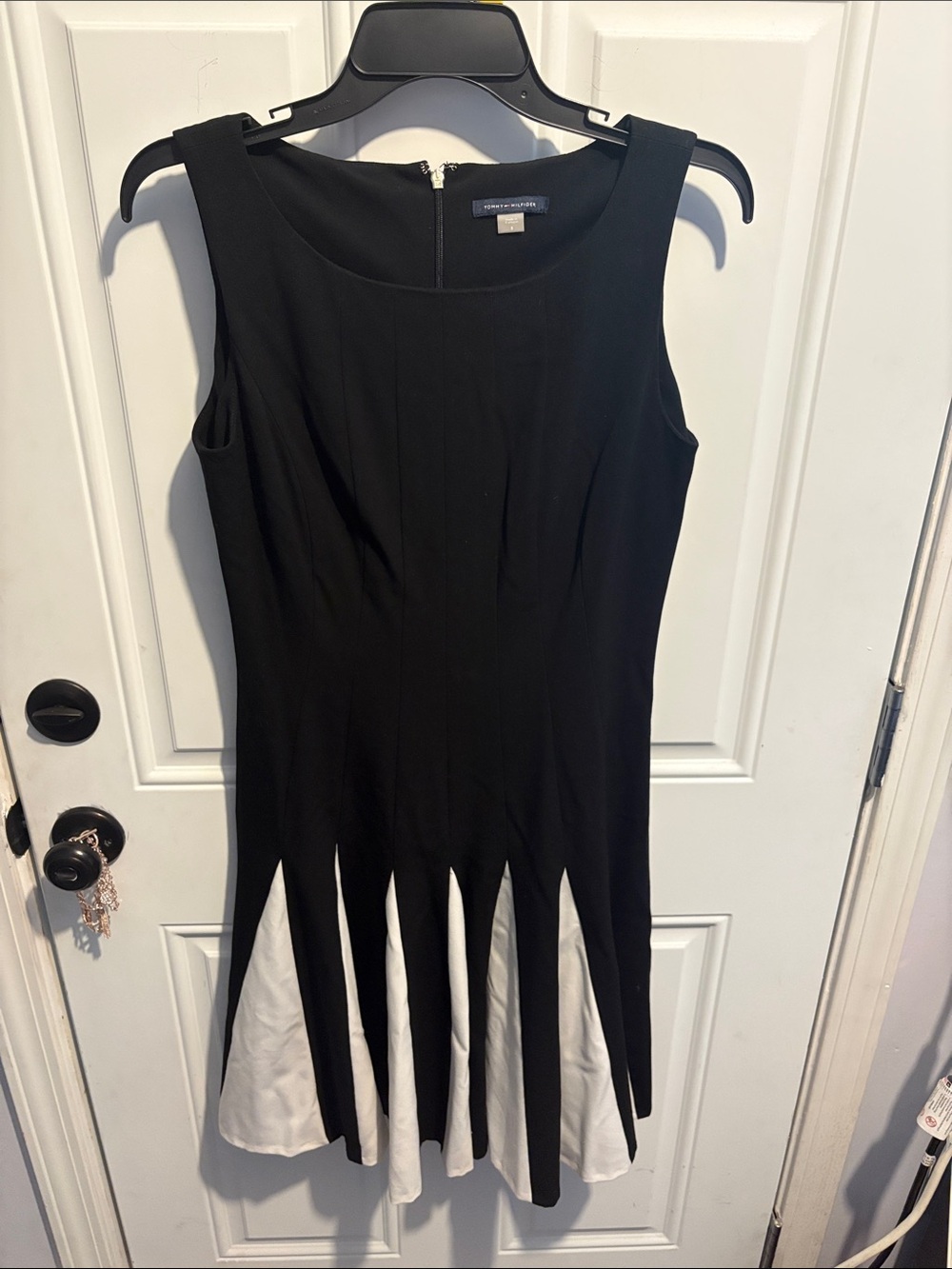 Tommy Hilfiger Black Sleeveless Midi Dress with White Inset Panels